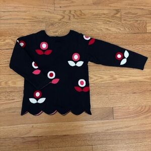 Jacadi Black Sweater with Red and White Floral Design